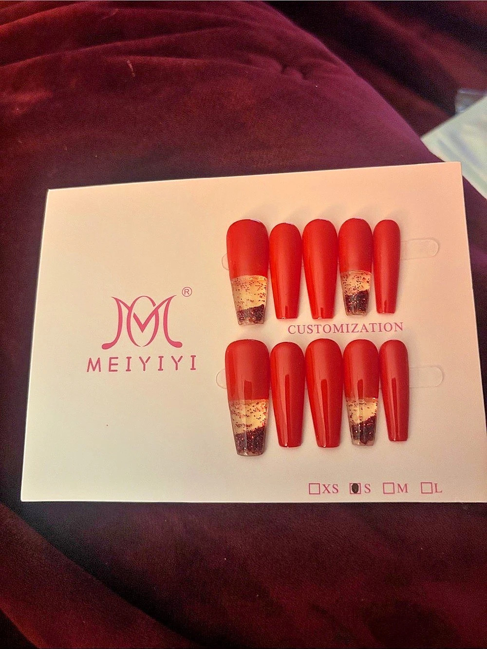 Meiyiyi Red & Gold Customization Press-On Nails